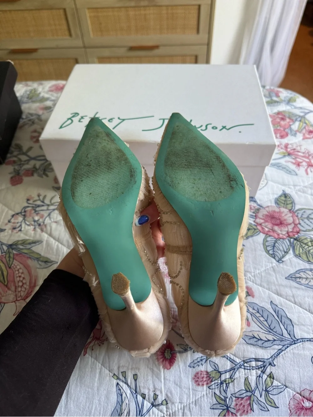 Betsey Johnson Women's Beige Embellished Pointed-Toe Pumps